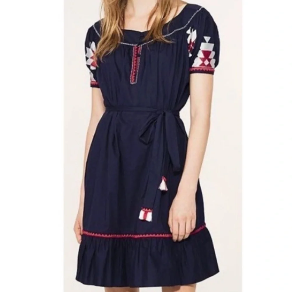 Tory Burch Alicia Embroidered Cotton Voile Boho embroidered Dress, size 10